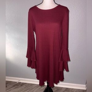 Wrangler Retro Red Ruffled Bell Sleeve Ribbed Dress Size Medium